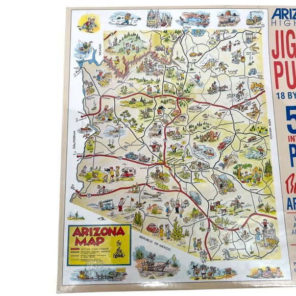 Arizona Highways Jigsaw Puzzle Bil Keane Map 550 Pieces 18x24 Inches 1991 NIB - Picture 9 of 13